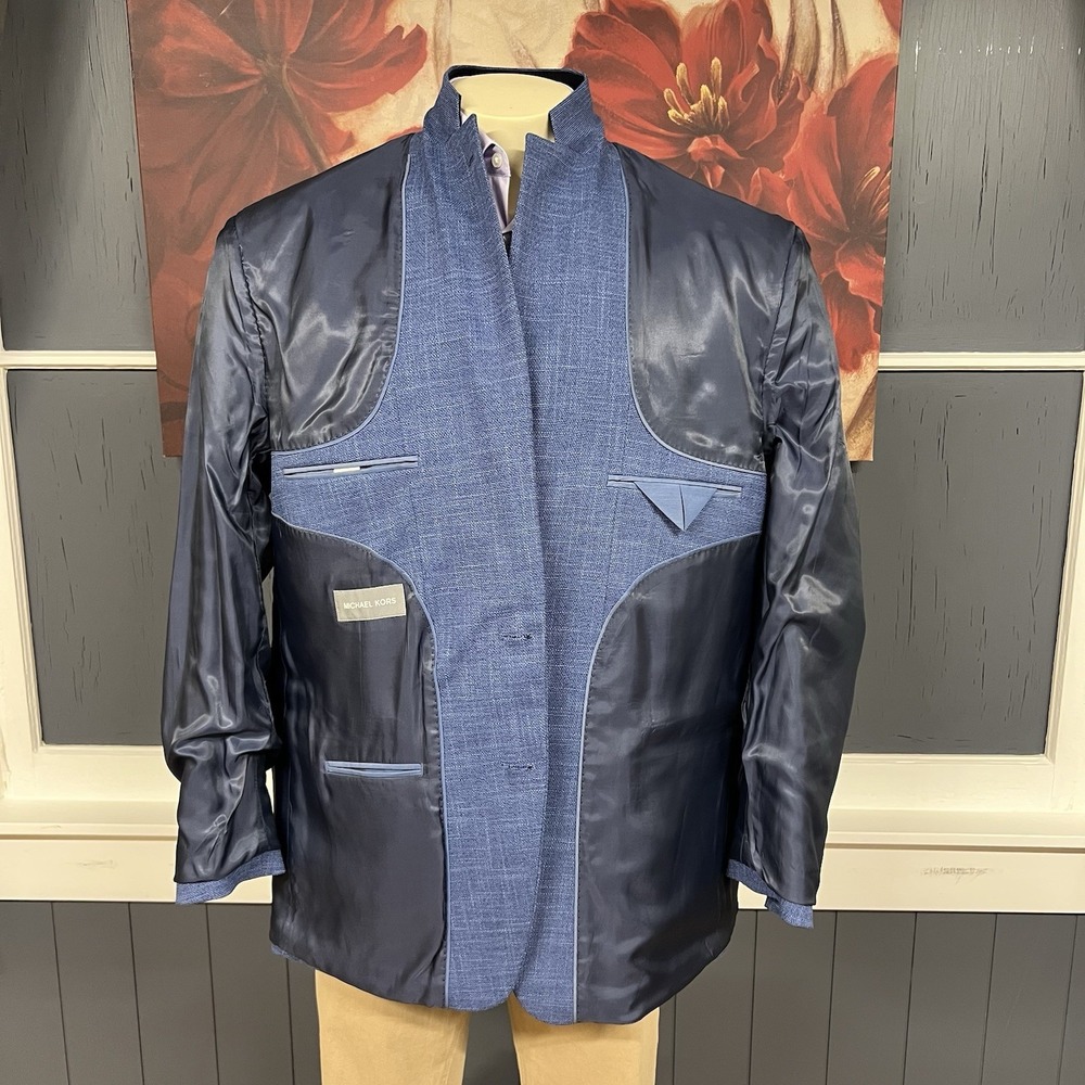 Michael Kors Hopsack Blazer Mens 46L Long Classic Fit Polyester Stretch Blue - Picture 11 of 11